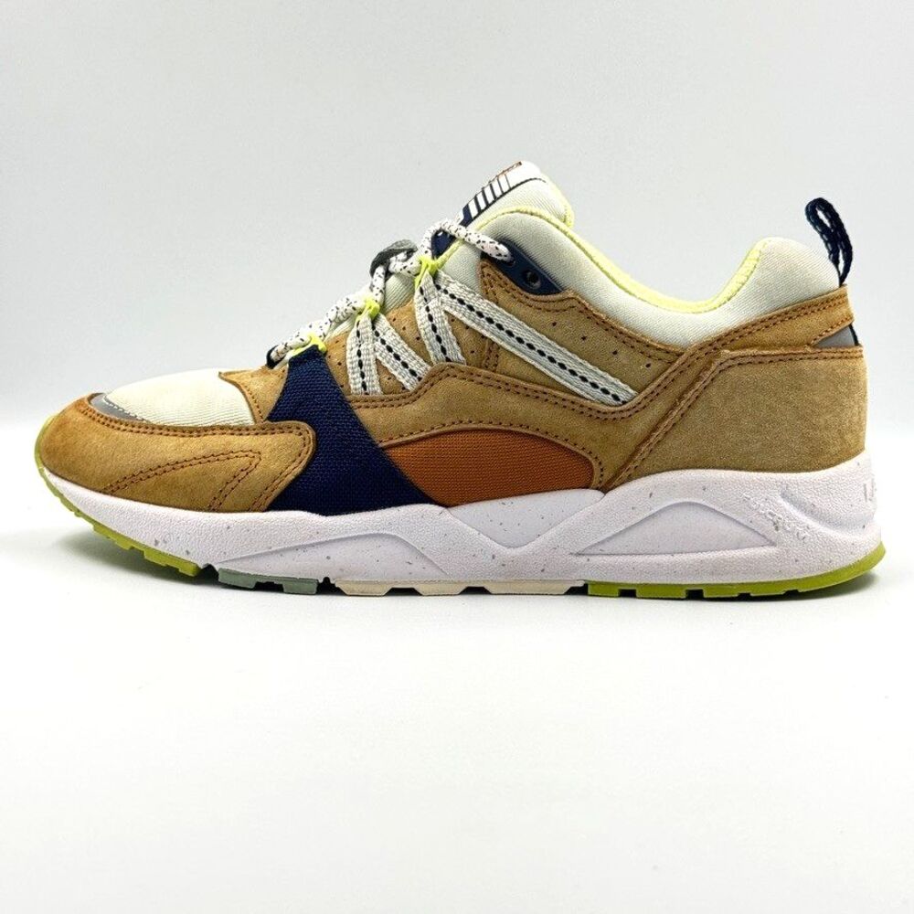 Karhu Fusion 2.0 F804046 Brown Suede Navy Lime Sneakers Men 7.5 Pristine